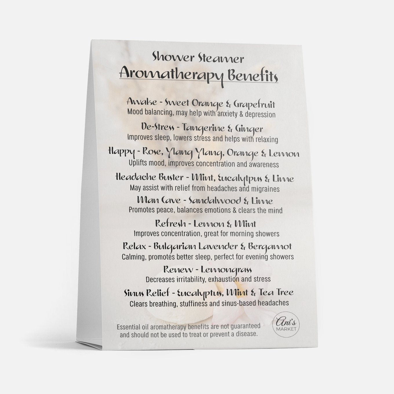 Shower Steamer Aromatherapy Benefits Display