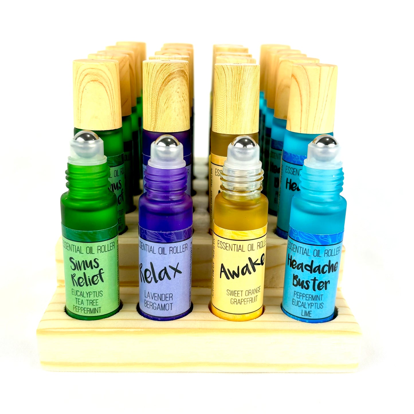 Essential Oil Rollers with wood display
