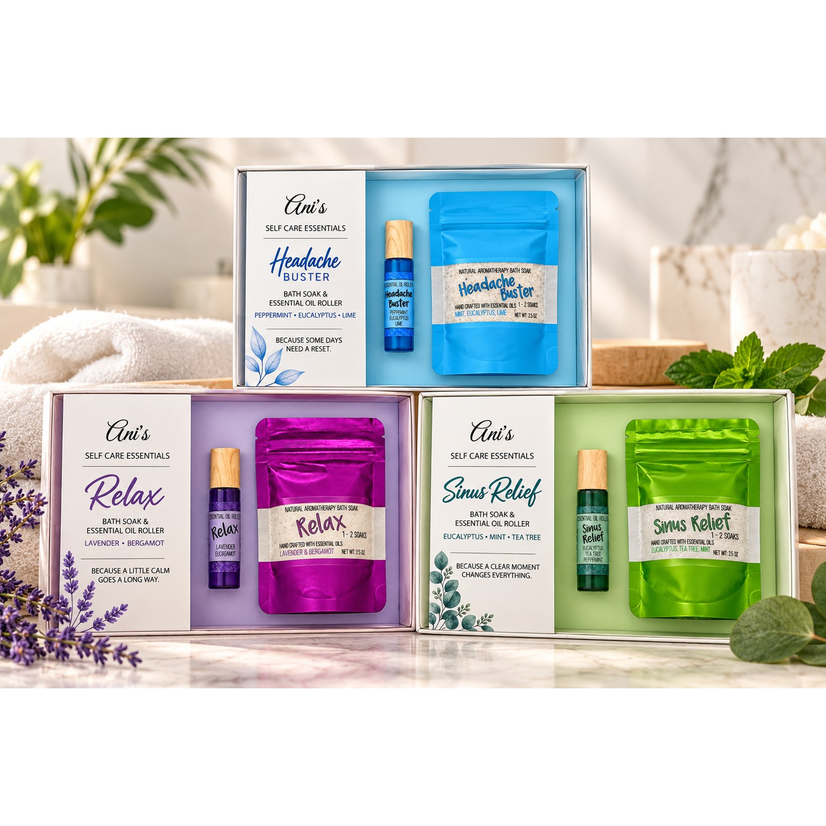 Aromatherapy Self-Care Gift Set – Bath Soak & Essential Oil