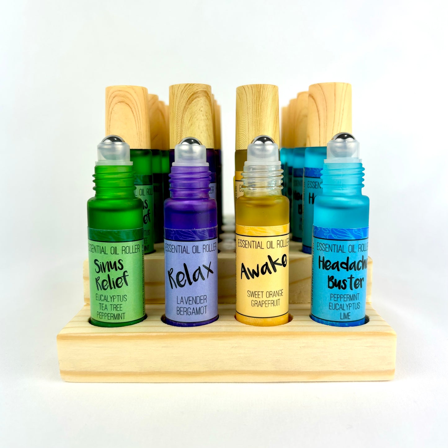 Essential Oil Rollers with wood display